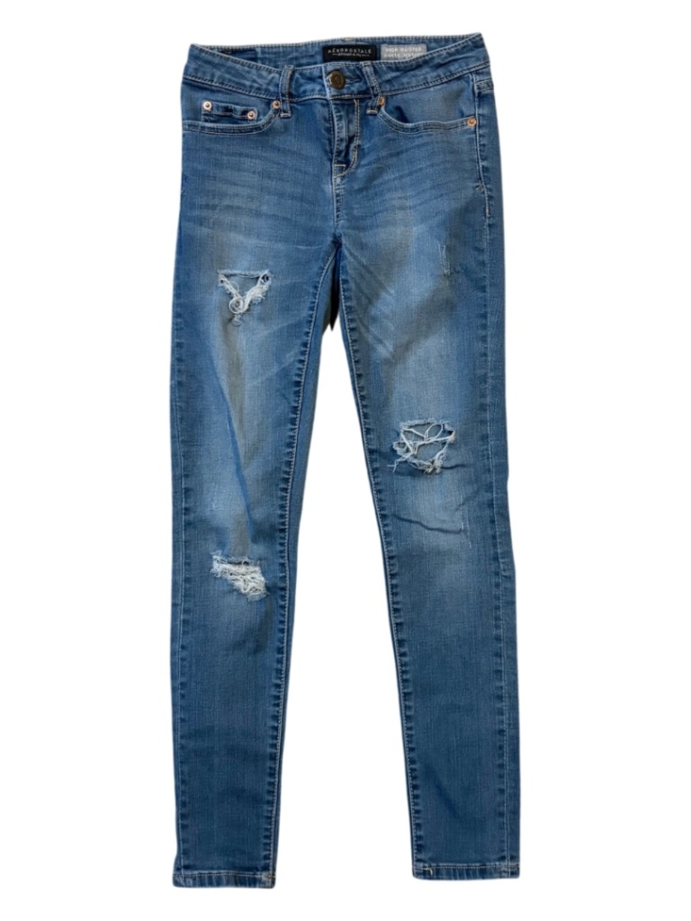 Aeropostale high-waisted medium-wash distressed ankle jeggings